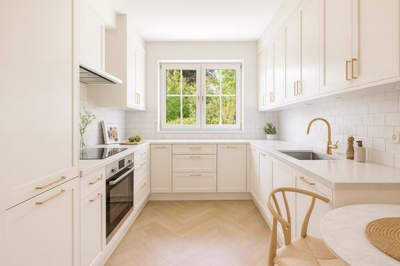 Bright kitchen with dining area (visualized)