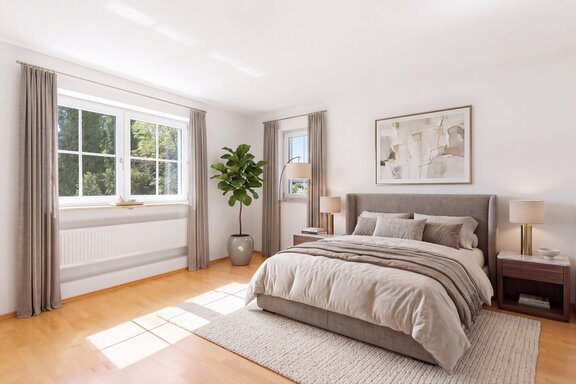 Lichterfülltes Schlafzimmer (visualisiert)