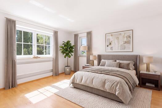 A bedroom filled with light (rendered)