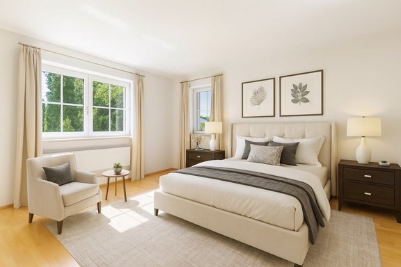 Light-filled bedroom (visualized)