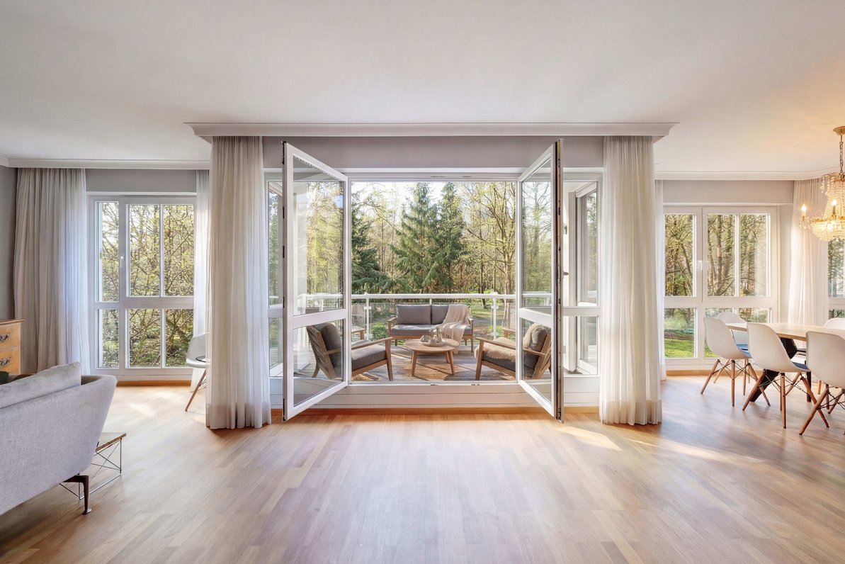 Living area with a view of nature