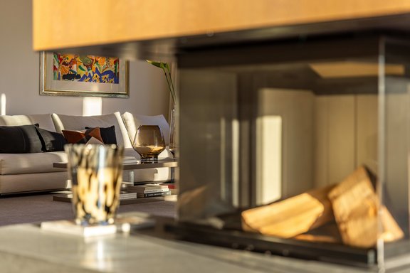 Custom-made wood-burning fireplace