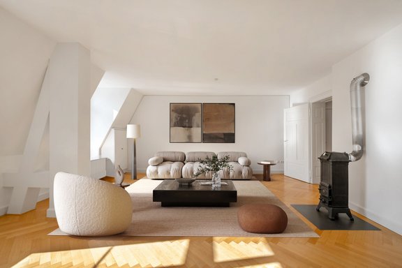 Living area virtually furnished