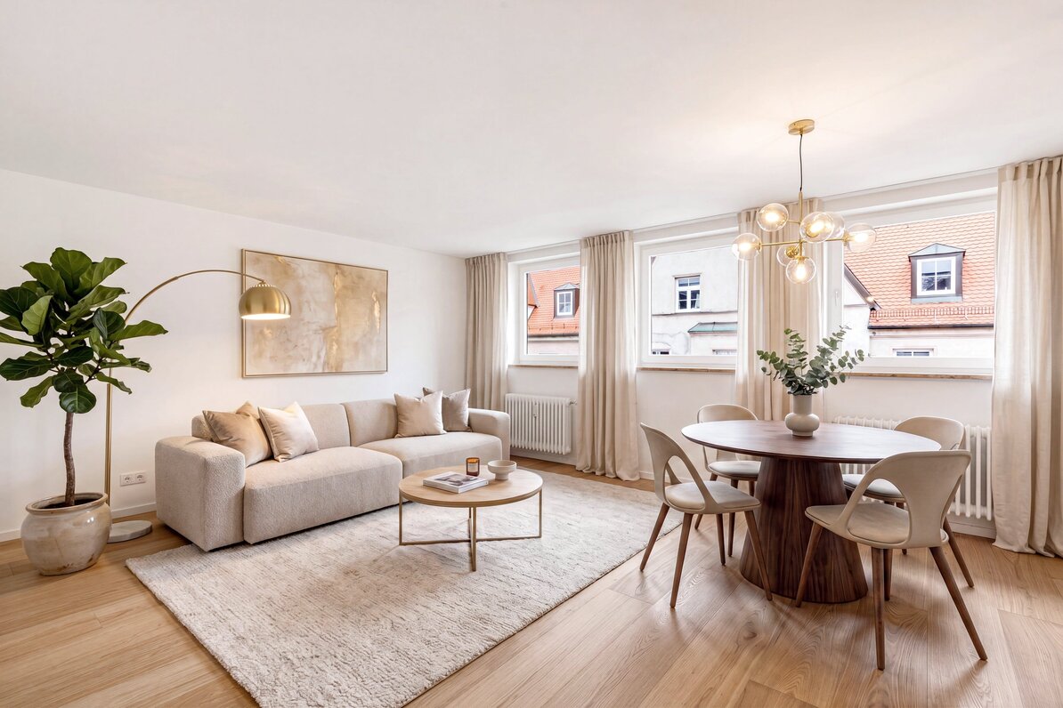 Geräumiges Wohn-/Esszimmer (visualisiert)