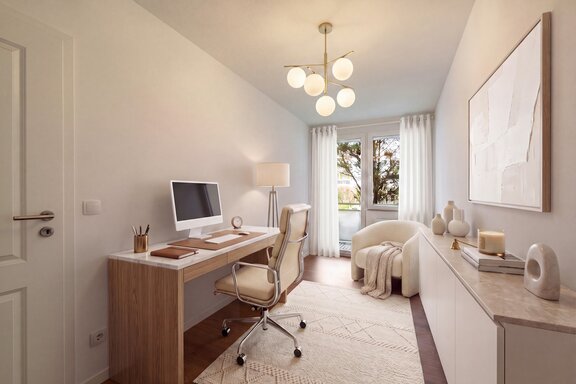 Study with a north-facing balcony (virtually furnished)