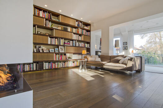 Living area with fireplace