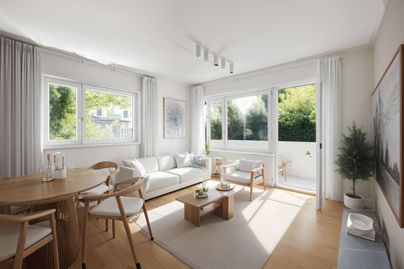 Wohn-/Essbereich zum Balkon