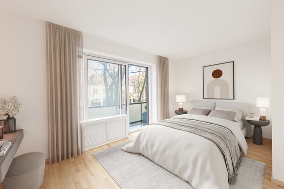 Schlafzimmer mit Balkon (virtuell möbliert)