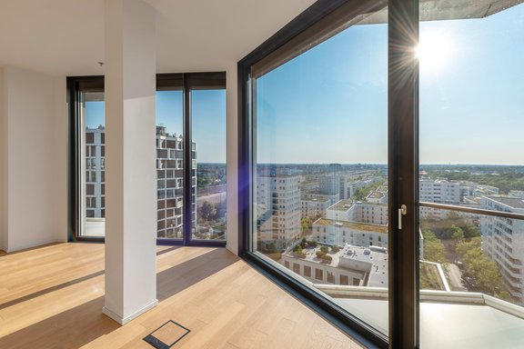 Floor to ceiling glass fronts