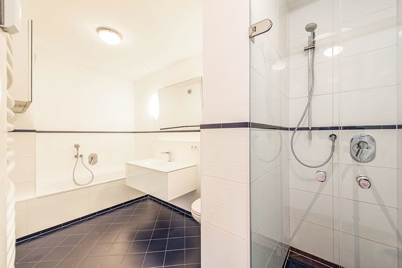 Bathroom with floor-level shower