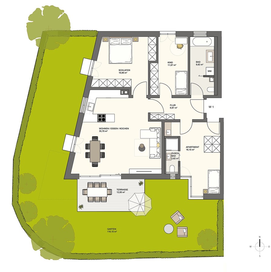 Grundriss EG - Wohnung 1