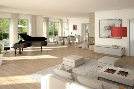Visualisierung Wohnzimmer mit Kamin