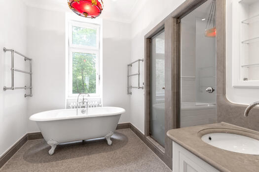Master bathroom with natural stone elements