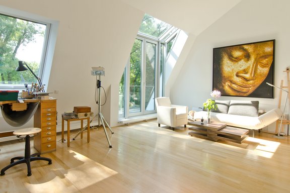 Attic studio with balcony access