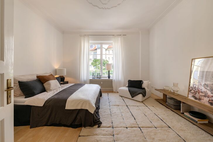 Bedroom facing east toward the courtyard