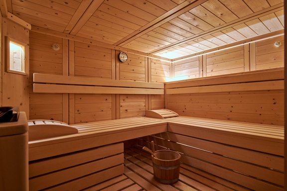 Sauna with shower and relaxation area