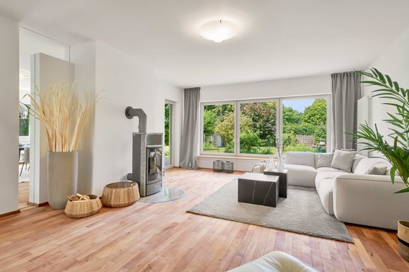 Stylish living room with fireplace