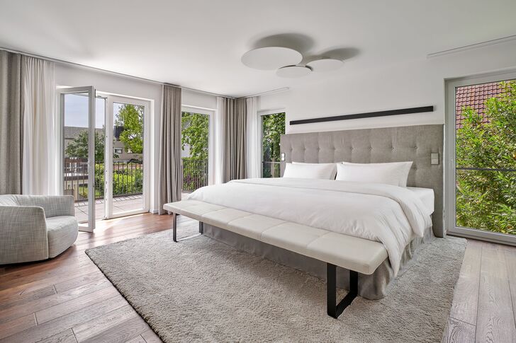 Master bedroom with a terrace