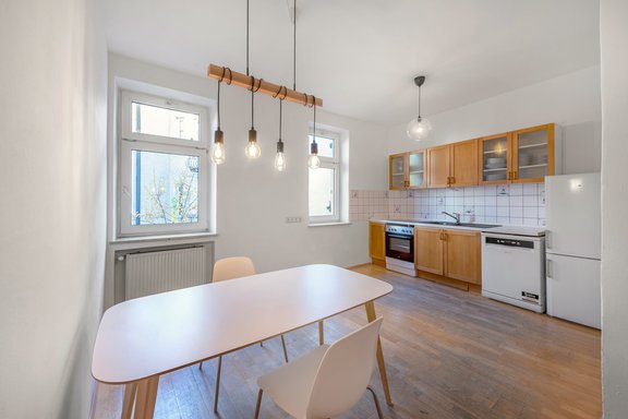Dining area with open kitchen