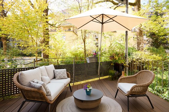 Secluded southwest-facing balcony