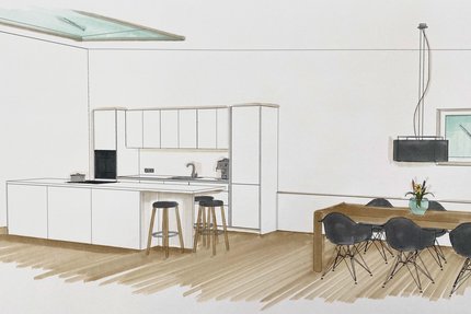 Entwurf der neuen offen gestalteten Küche