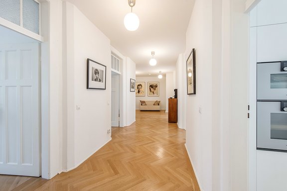 Spacious hallway in old building style