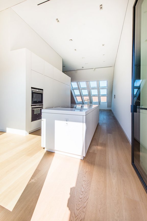 Küche mit Blick in den Wohnbereich