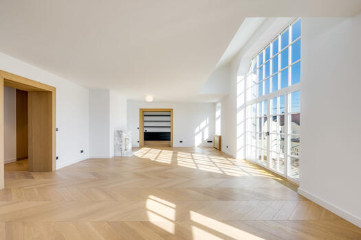 Studio window and fireplace