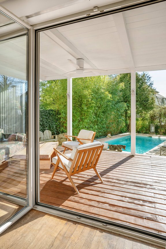 Covered wooden deck
