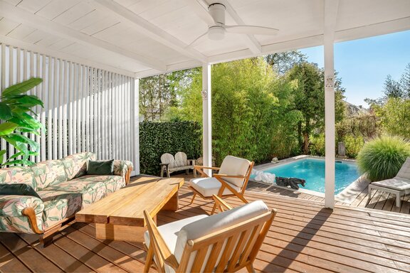 Covered wooden deck