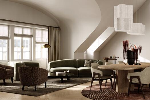 Bright living/dining area (rendered)