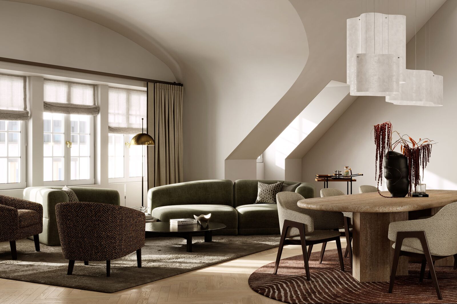 Bright living/dining area (rendered)