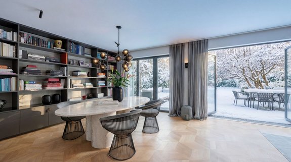 Dining area with library