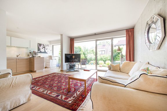 Living area with open kitchen
