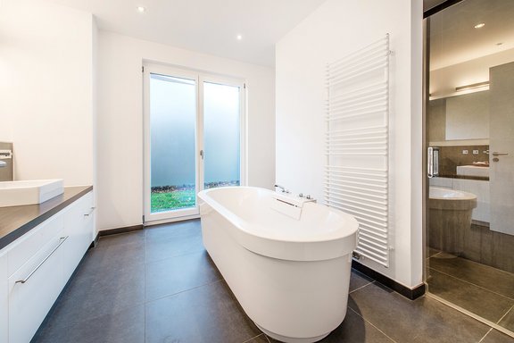 Bathroom with freestanding tub