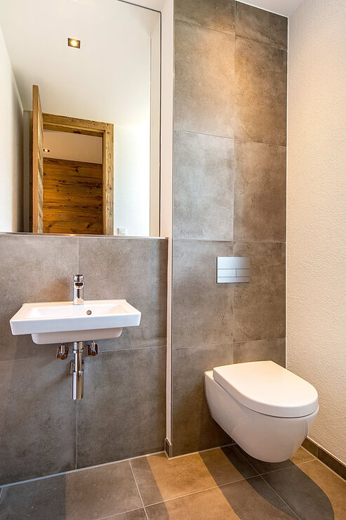 Gäste-WC im Erdgeschoss mit Altholz-Innentüre