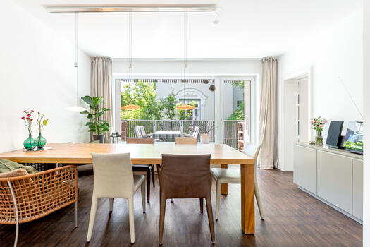 Dining area with west-facing balcony