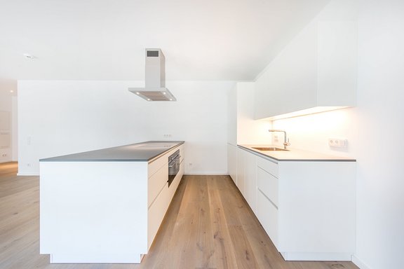 Open designed, modern fitted kitchen