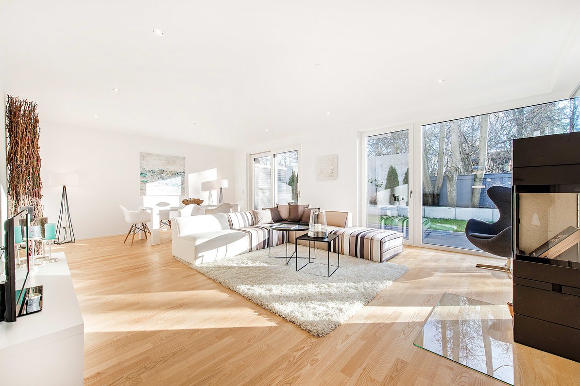 Light filled living and dining