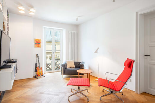 Living room with west balcony