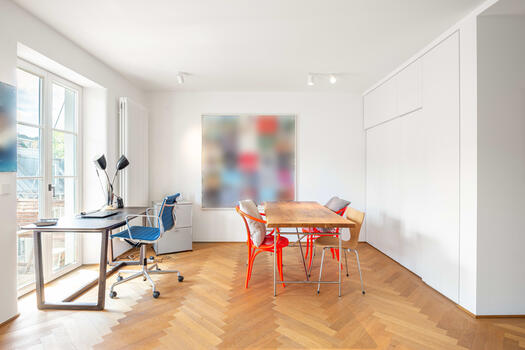 Eat-in kitchen with east-facing balcony