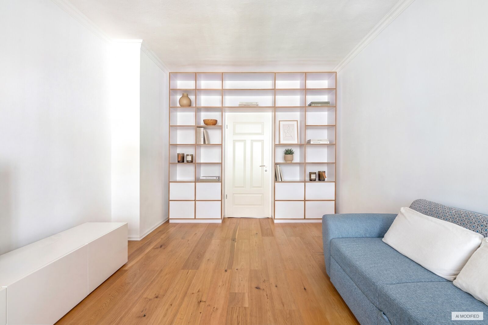 Living room with a custom-built bookshelf