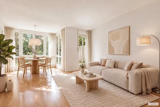 Wohnzimmer mit Erker und Wintergarten-Flair (Visualisierung)