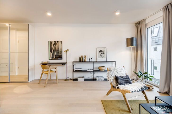 Einzimmer-Appartment mit Beispielmöblierung
