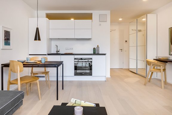 Einzimmer-Appartement mit Beispielmöblierung