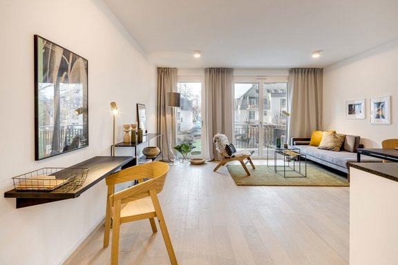 Einzimmer-Appartement mit Beispielmöblierung