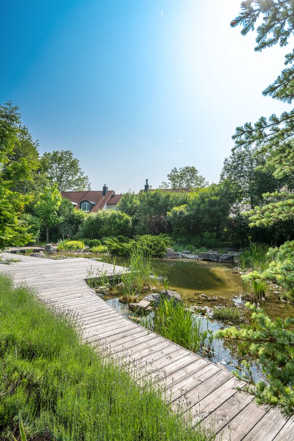 Naturbadeteich mit Sonnendeck