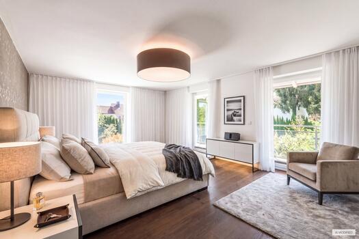 Schlafzimmer mit Balkonzugang (virtuell möbliert)