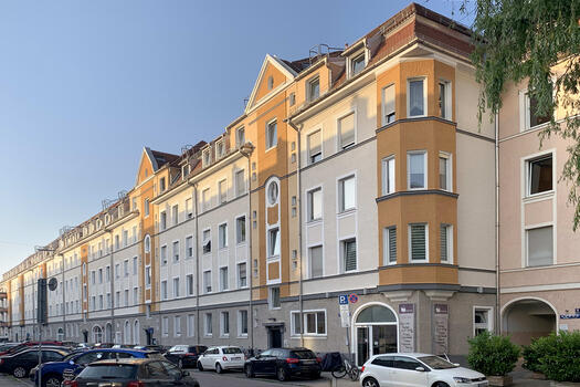 Renovated old building facade