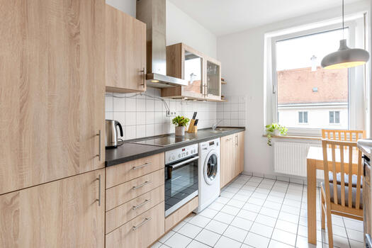 Spacious kitchen with dining area